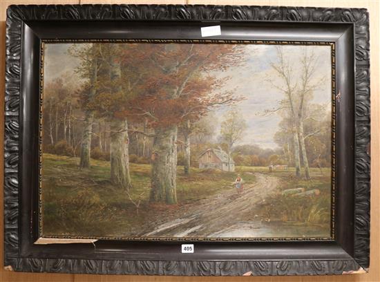 Continental School, oil on canvas, Autumnal landscape, indistinctly signed, 52 x 78cm